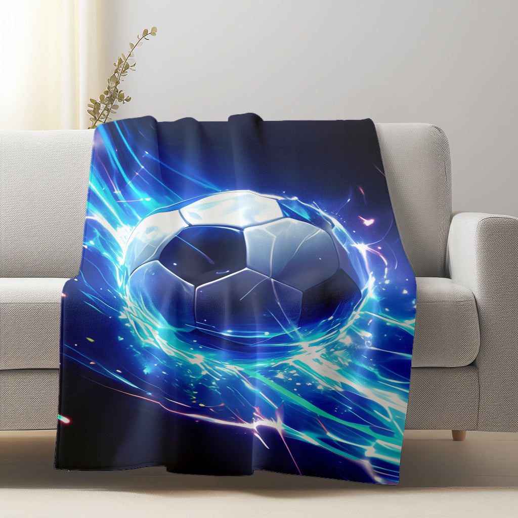 Soft Flannel Fleece Throw Blanket with Soccer Ball Print for Home Office Camping