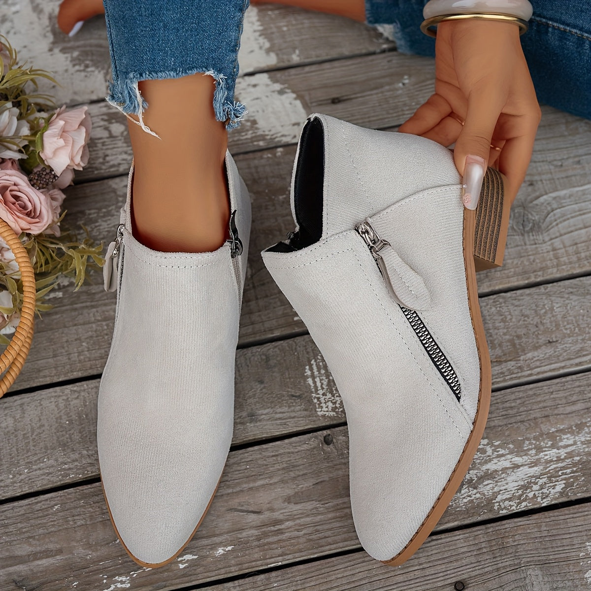 Women's Chunky Heel Chelsea Boots with Zipper Ankle Booties All-Season