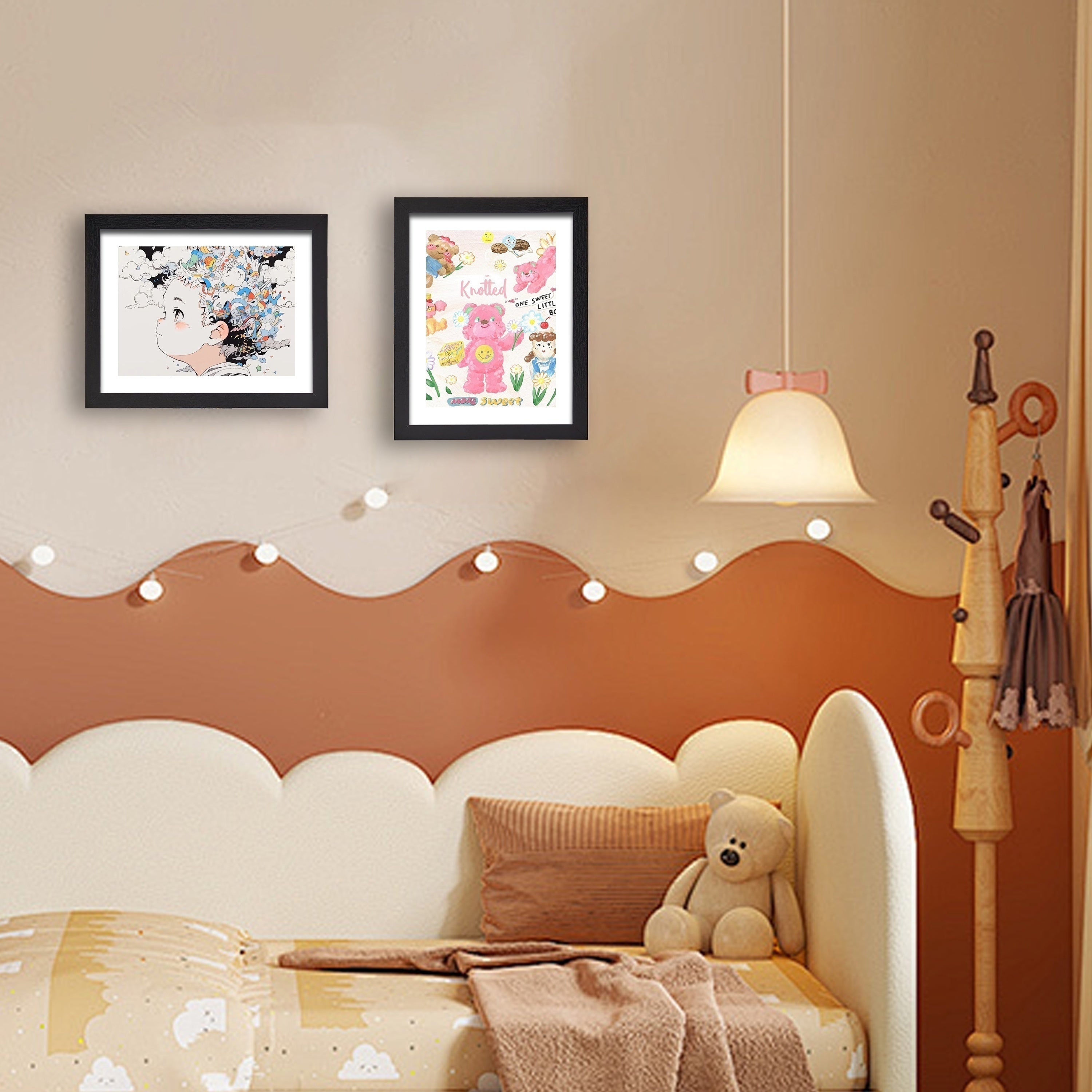 A4 Size Picture Frame for Youth Black White Light Wood Grain Wall Decor for Home Office