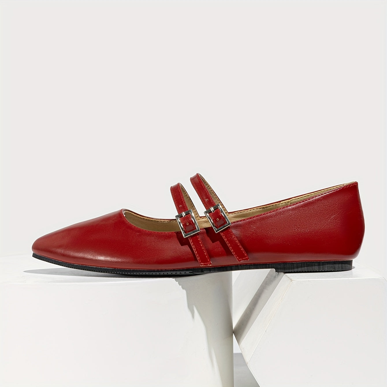 Zapatos planos negros estilo francés Mary Jane para mujer con punta puntiaguda y diseño slip-on