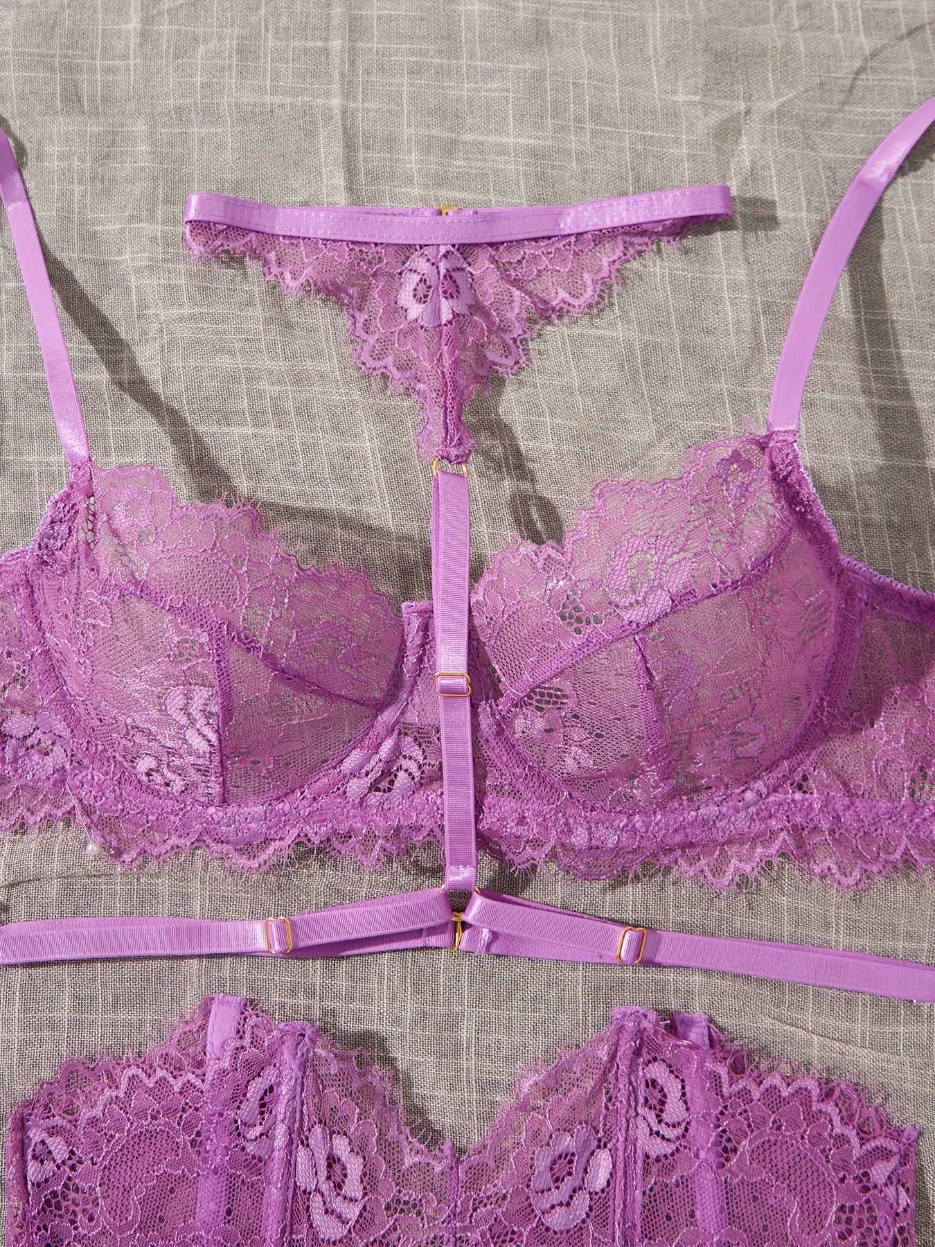 See-Through Lace Lingerie Set for Women with Bra and Thong