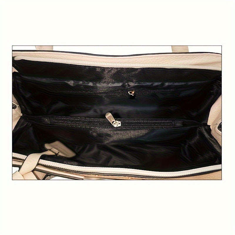 Gray PU Tote Bag with Adjustable Straps and Zipper Closure for Casual Use