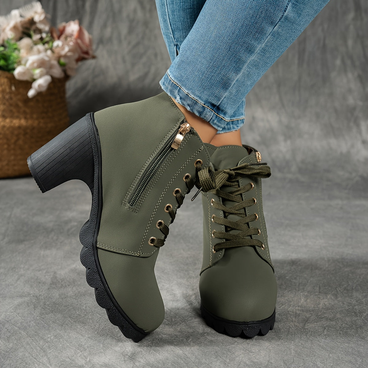 Women's Ankle Boots Faux Cover Side Zipper Chunky Heel All-Season Casual