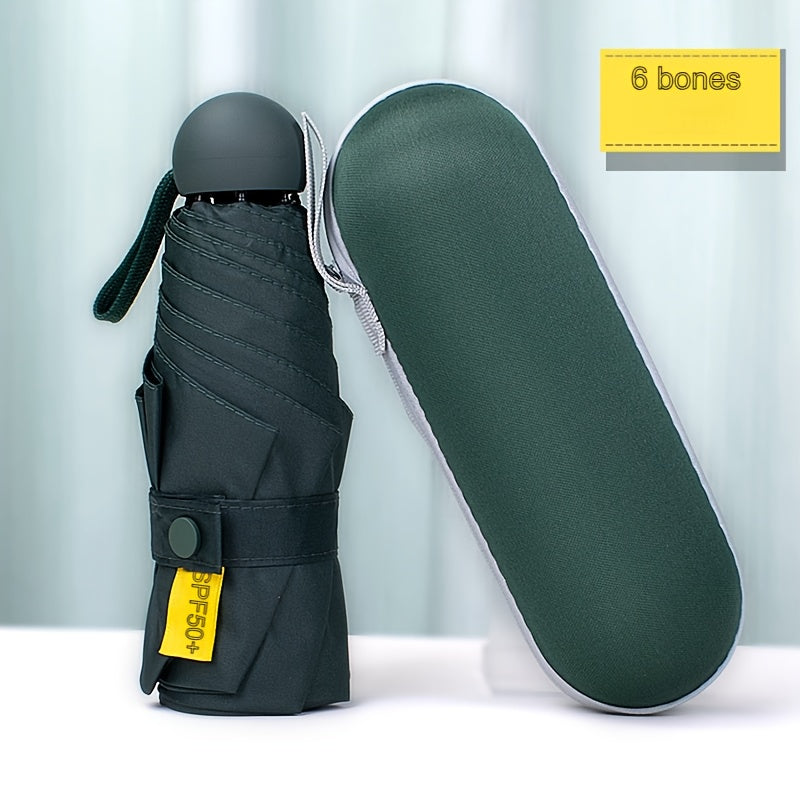 6-Rib Foldable Waterproof Pongee Umbrella with Plastic Handle and Storage Box
