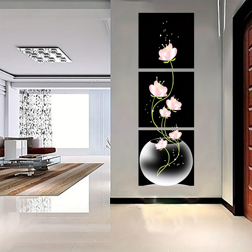 Set of 3 Pink Flower Canvas Wall Art Framesless Floral Landscape Minimalist Decor