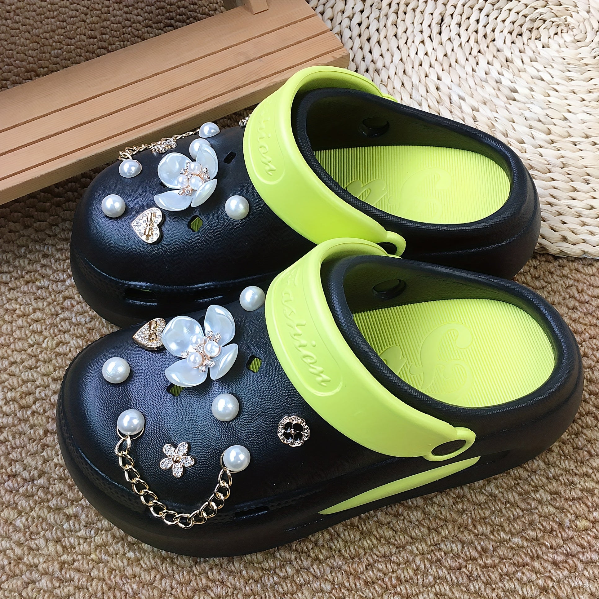 Женские сандалии на цепочке с искусственным жемчугом, летние пляжные EVA шлепанцы