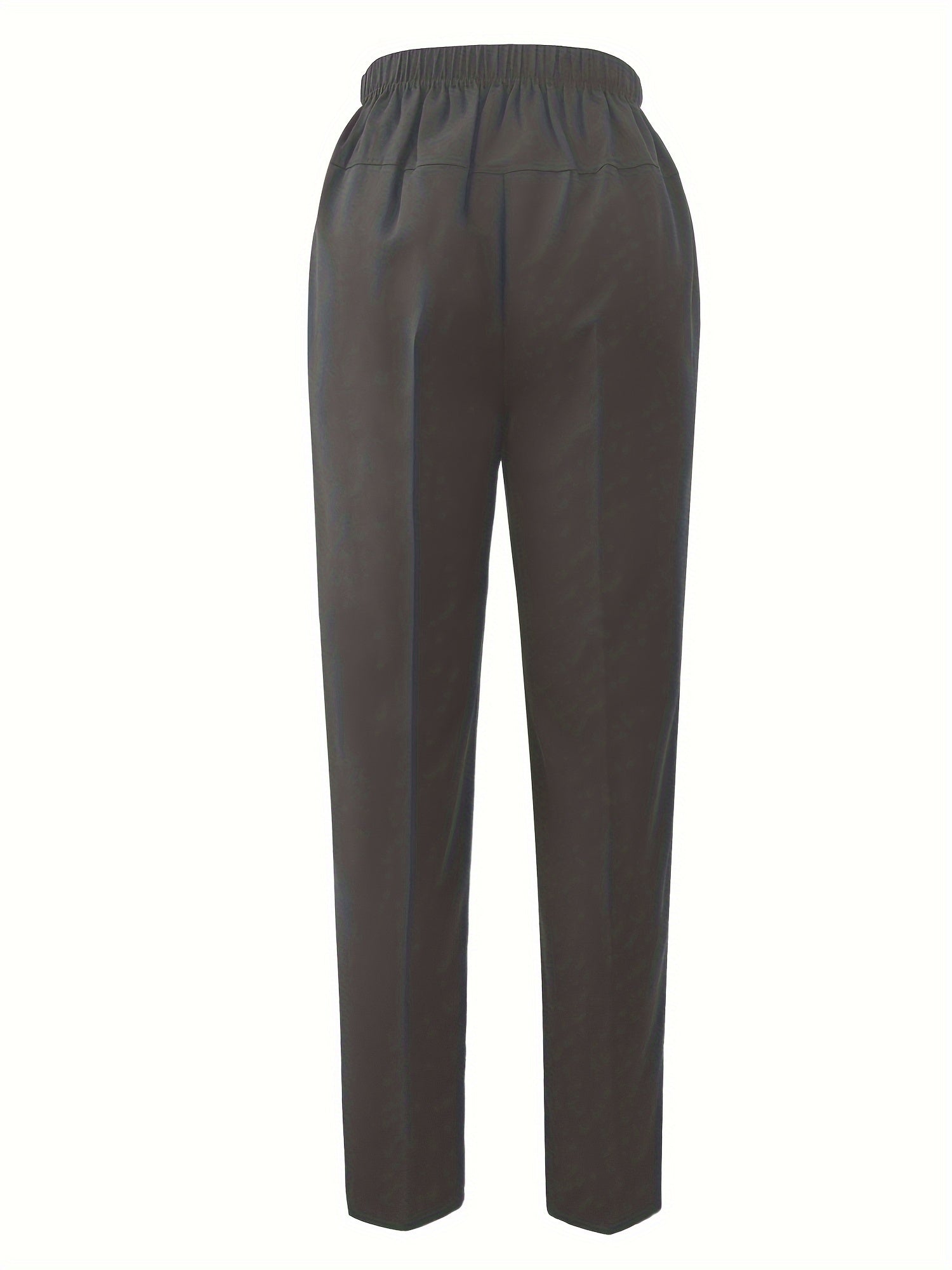 Pantalones rectos de color sólido para mujer con bolsillos dobles y cintura elástica para trabajo de oficina