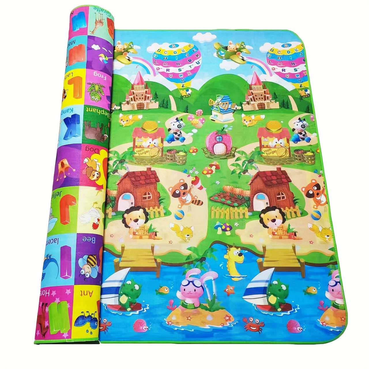 Baby Reversible Foam Play Mat 1.8m x 2m Foldable Cushioned Durable PVC Surface