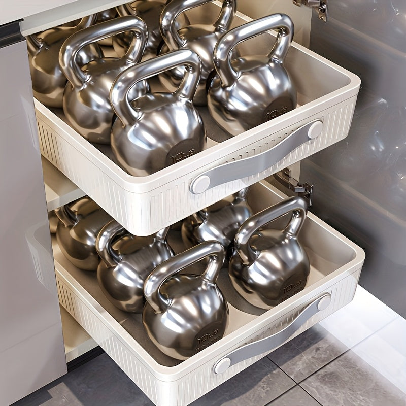 Oversized pull-out cabinet storage baskets with metal tubes plastic drawer organizer