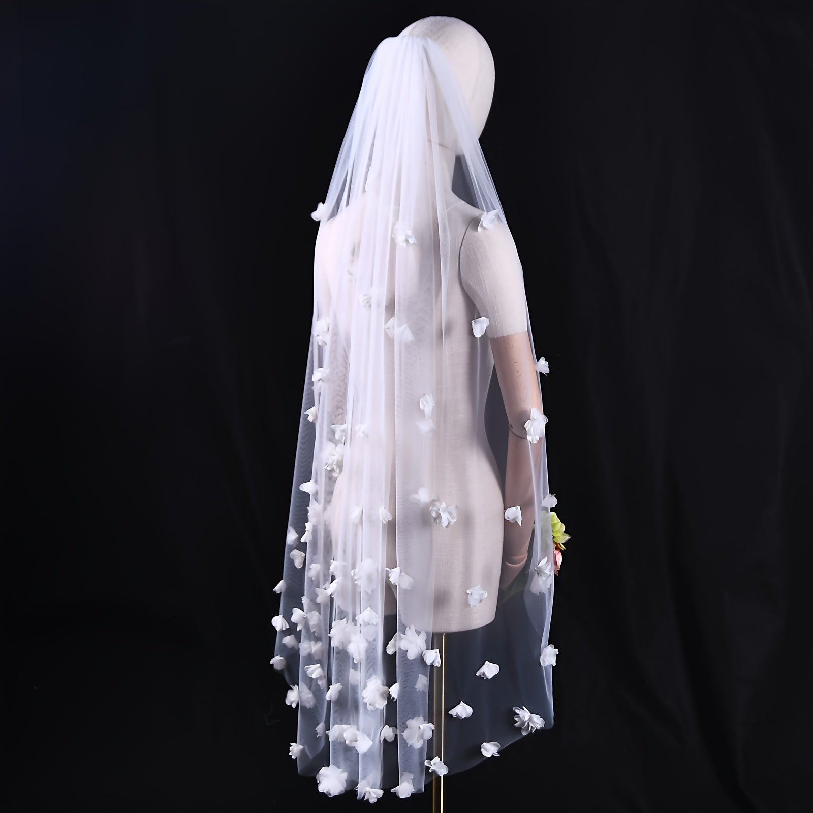 Elegant Bridal Veil 1.2m Long Single Layer with 3D Floral Design and Comb