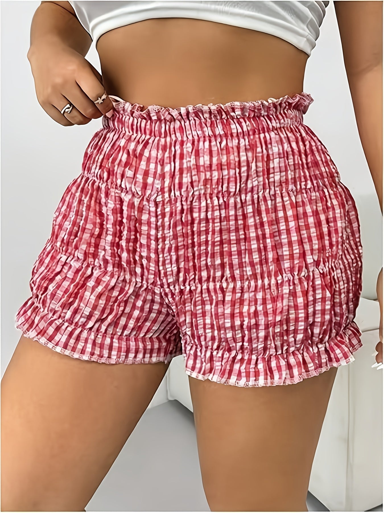 Шорты для женщин больших размеров с клетчатым кружевом, низкая посадка, повседневные брюки