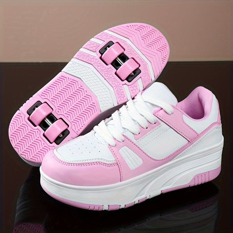 Детские роликовые коньки для мальчиков с нескользящими двойными колесами, шнуровкой и ремешками на пряжке, черные и белые