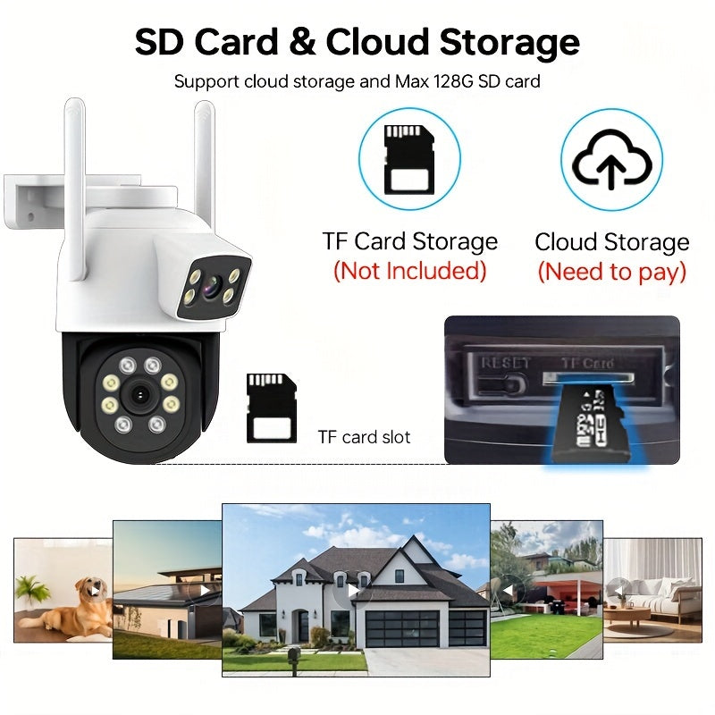 Wireless Dual Lens Security Camera with 350° PTZ HD Night Vision Two-Way Audio Human Detection