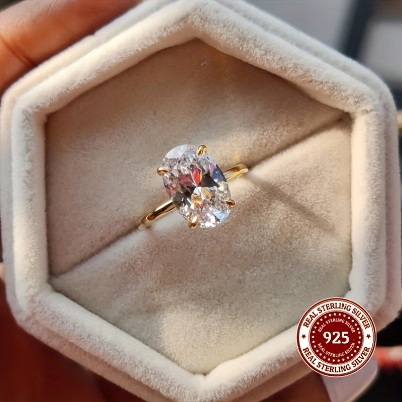 Sterling Silver Oval Synthetic Zirconia Ring 1CT 2CT 3CT for Wedding or Daily Wear