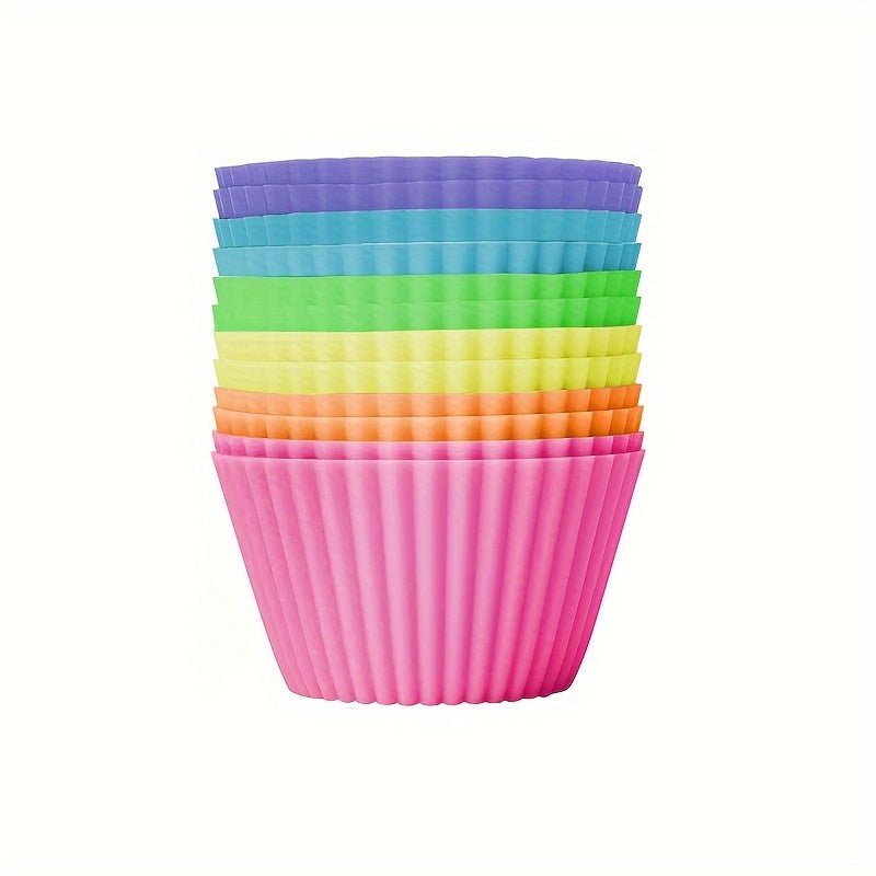 Set of 12 Silicone Muffin Cups Teal Green Pink 7.01cm Reusable Baking Liners