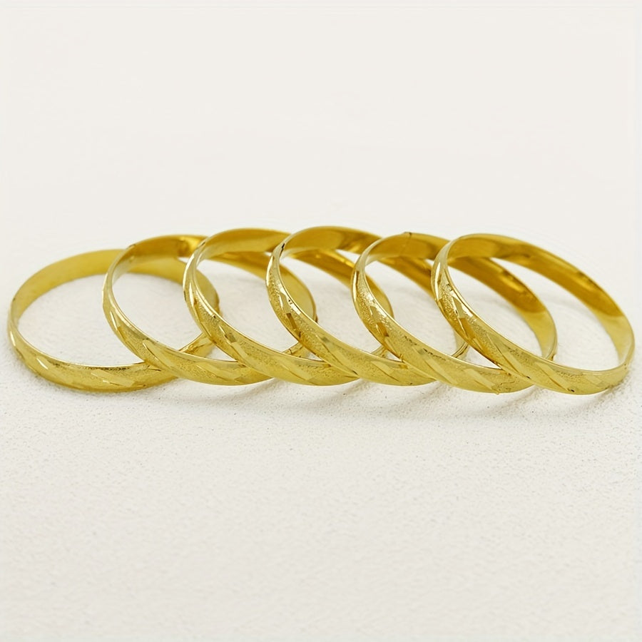 Set of 6 Gold Plated Copper Bangles for Women Adjustable Diagonal Pattern Wedding Gift