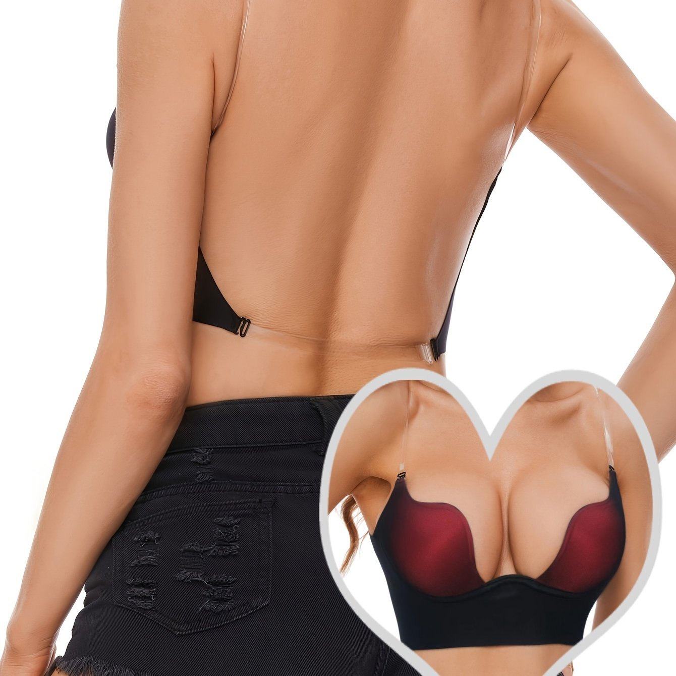 Women’s Deep V Backless Cami Bra with Transparent Straps Sexy and Comfortable