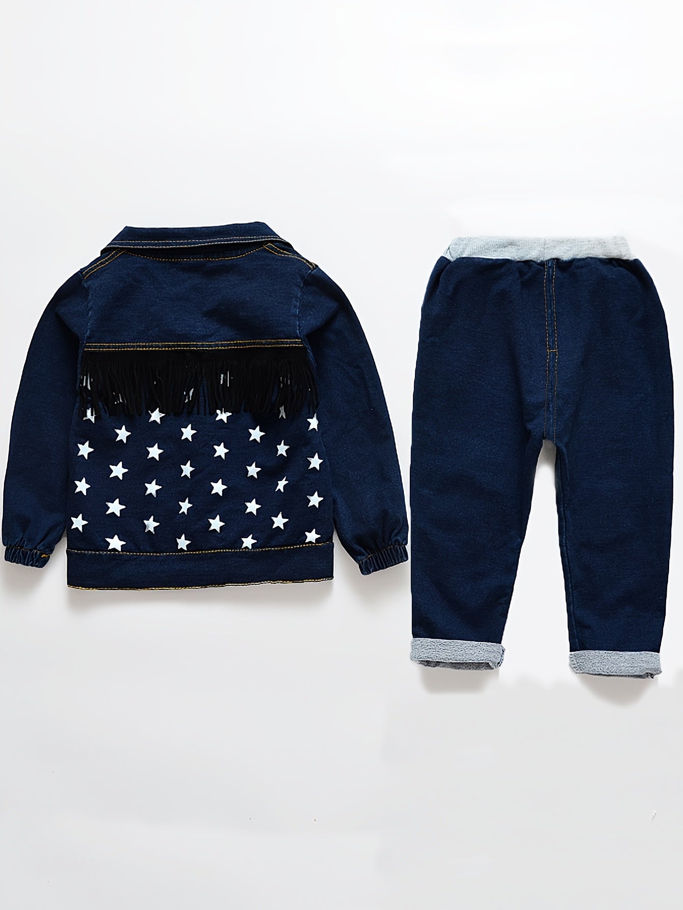 Boys' Korean-Style Faux Denim Fringe Three-Piece Set for Spring Outdoor Wear