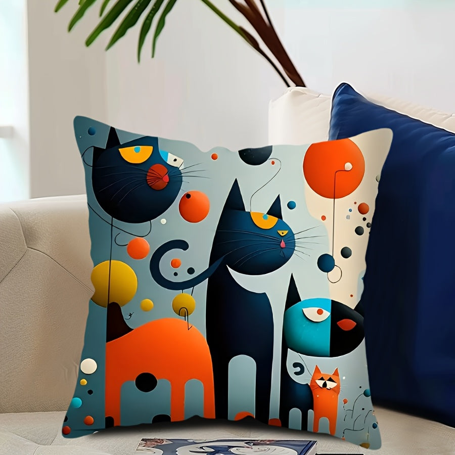 Abstract Cat Print Decorative Throw Pillow Cover Soft Zip Closure for Home Sofa Bed Car Office