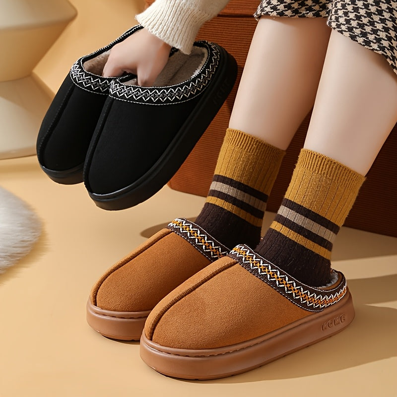 Women's Plush Lace-Trimmed Slippers With EVA Sole Lightweight Cozy