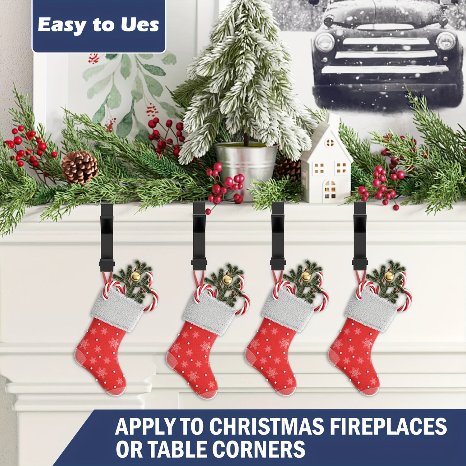 Set of 2 Metal Christmas Stocking Hooks for Fireplace Mantel or Table Edges