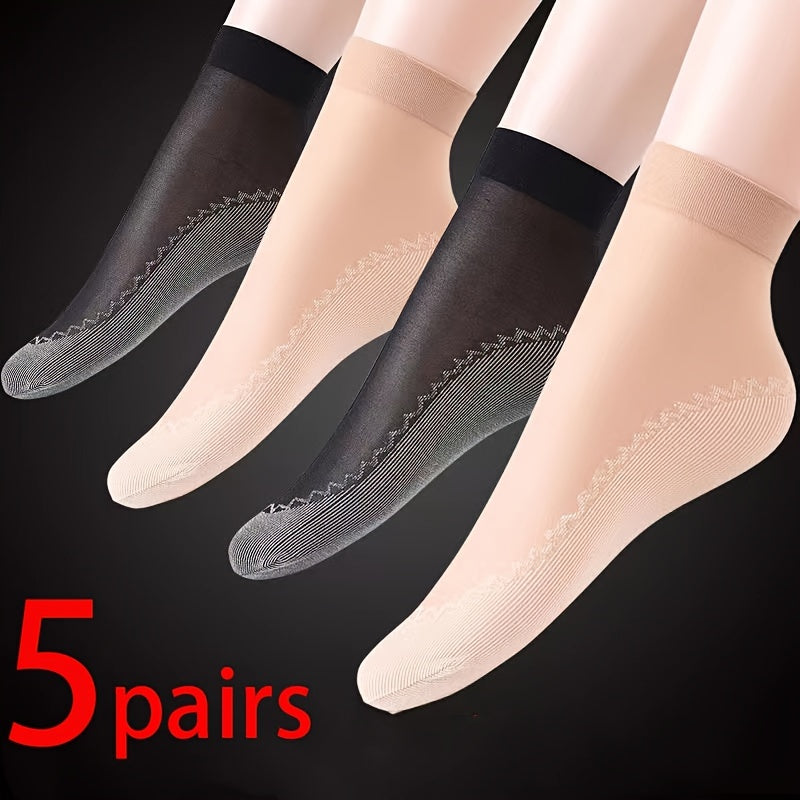 Women and Men Mesh Short Stockings Pack of 5 Non-Slip Breathable Transparent Durable