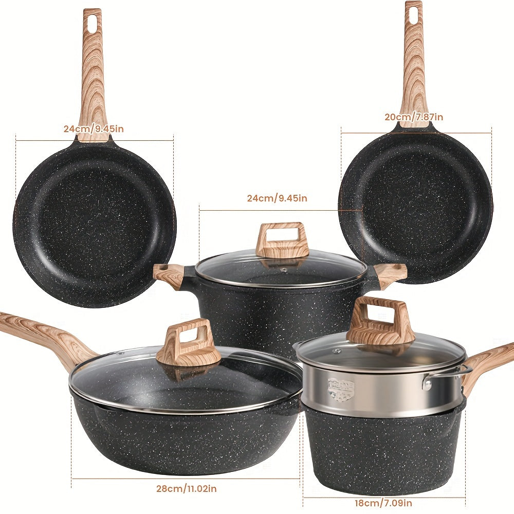 Black Non-Stick Frying Pan and Wok Set Maifan Stone Coating for Gas and Induction