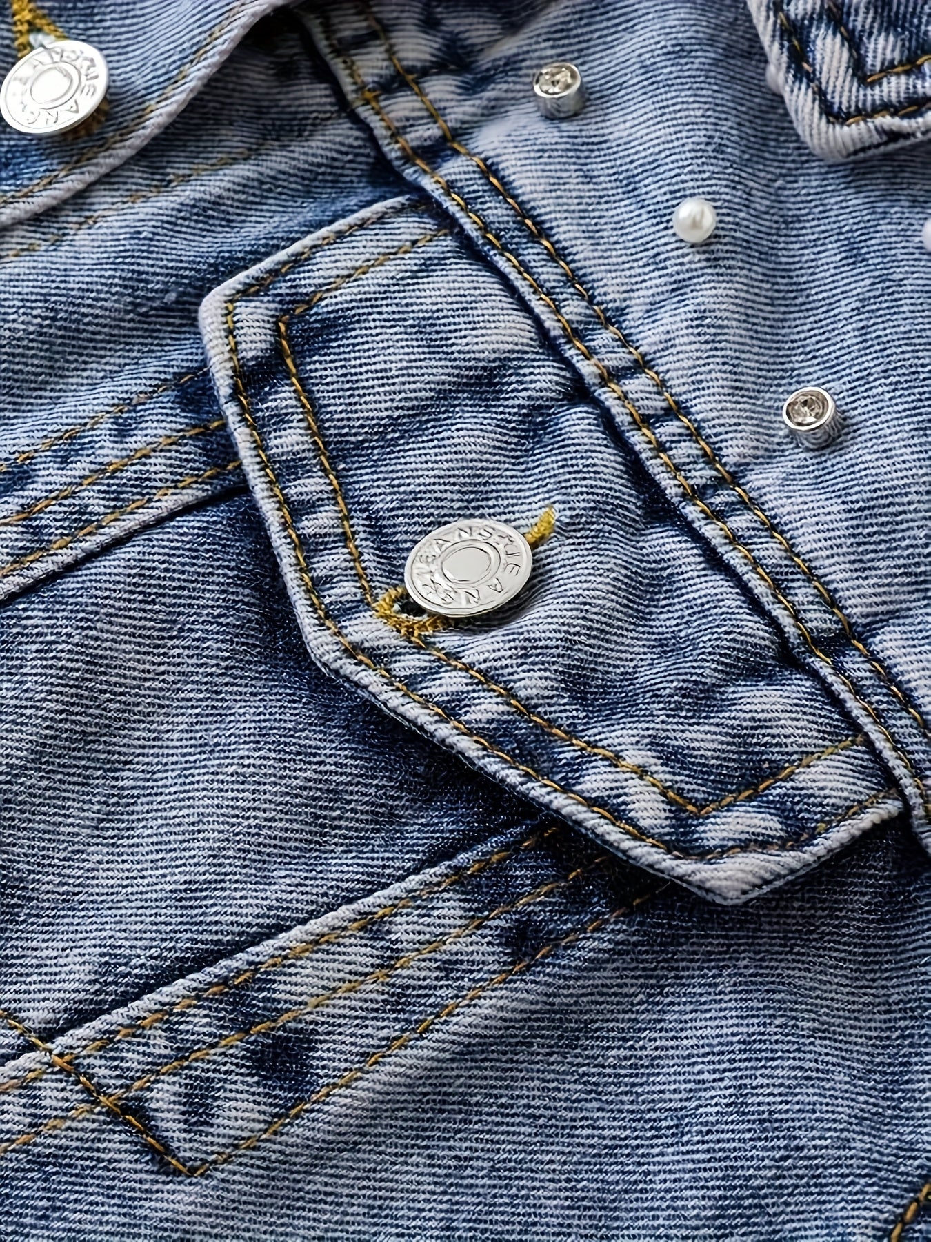 Women's Denim Jacket with Pearl Rhinestone Embellishments Casual Spring Fall Outerwear