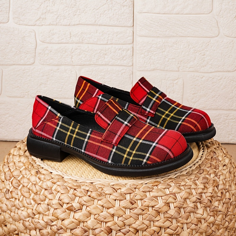 Women's Plaid Loafers Slip-On Dress Shoes Non-Slip Rubber Sole