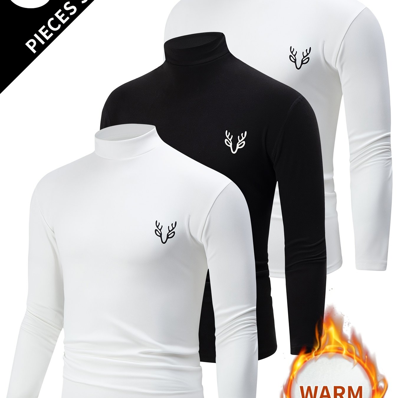 Conjunto de suéter de cuello alto térmico para hombre, pack de 3, manga larga, estirable, cálido, casual