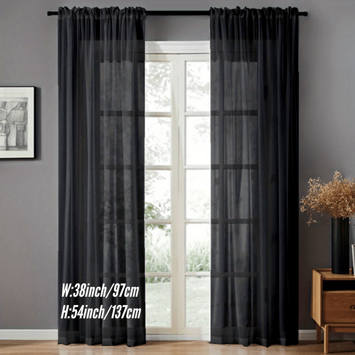 Pair of Sheer Voile Curtains with Rod Pocket for Kitchen Bedroom Living Room