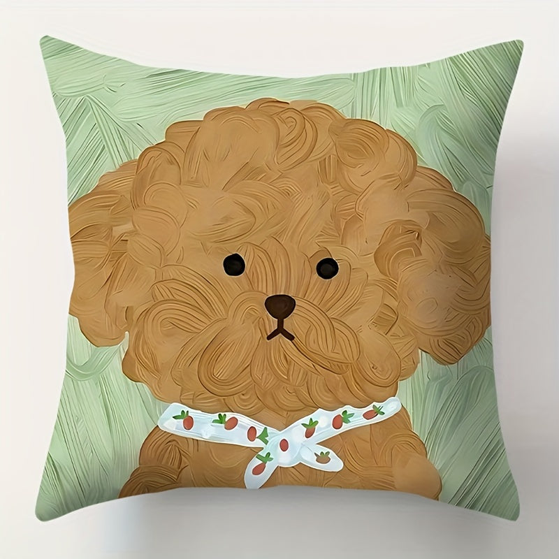 Double-Sided Puppy Print Throw Pillow Cover Polyester Zipper Washable for Living Room or Office
