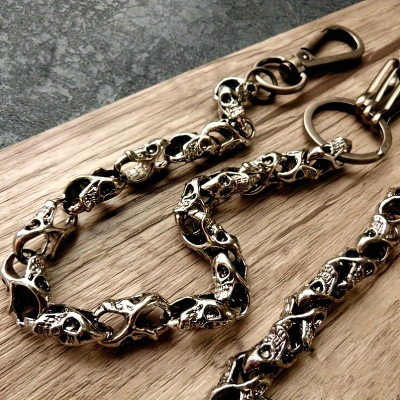 Vintage Gothic Skull Waist Chain Keychain for Men Alloy Motorcycle Riding Accessory