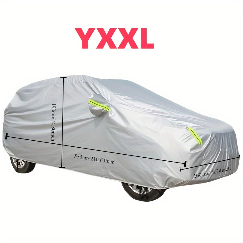 Cubierta de coche de poliéster plateado con protección UV, interior y exterior, con tiras reflectantes