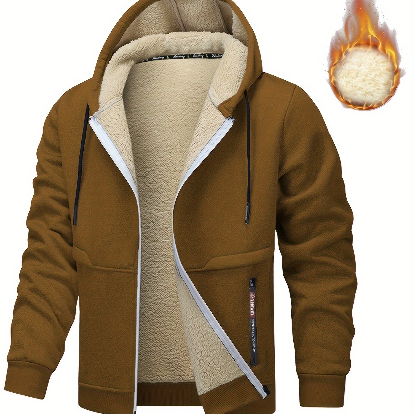 Men's Plus Size Padded Hooded Jacket for Winter Casual Warm Coat with Zipper and Pockets