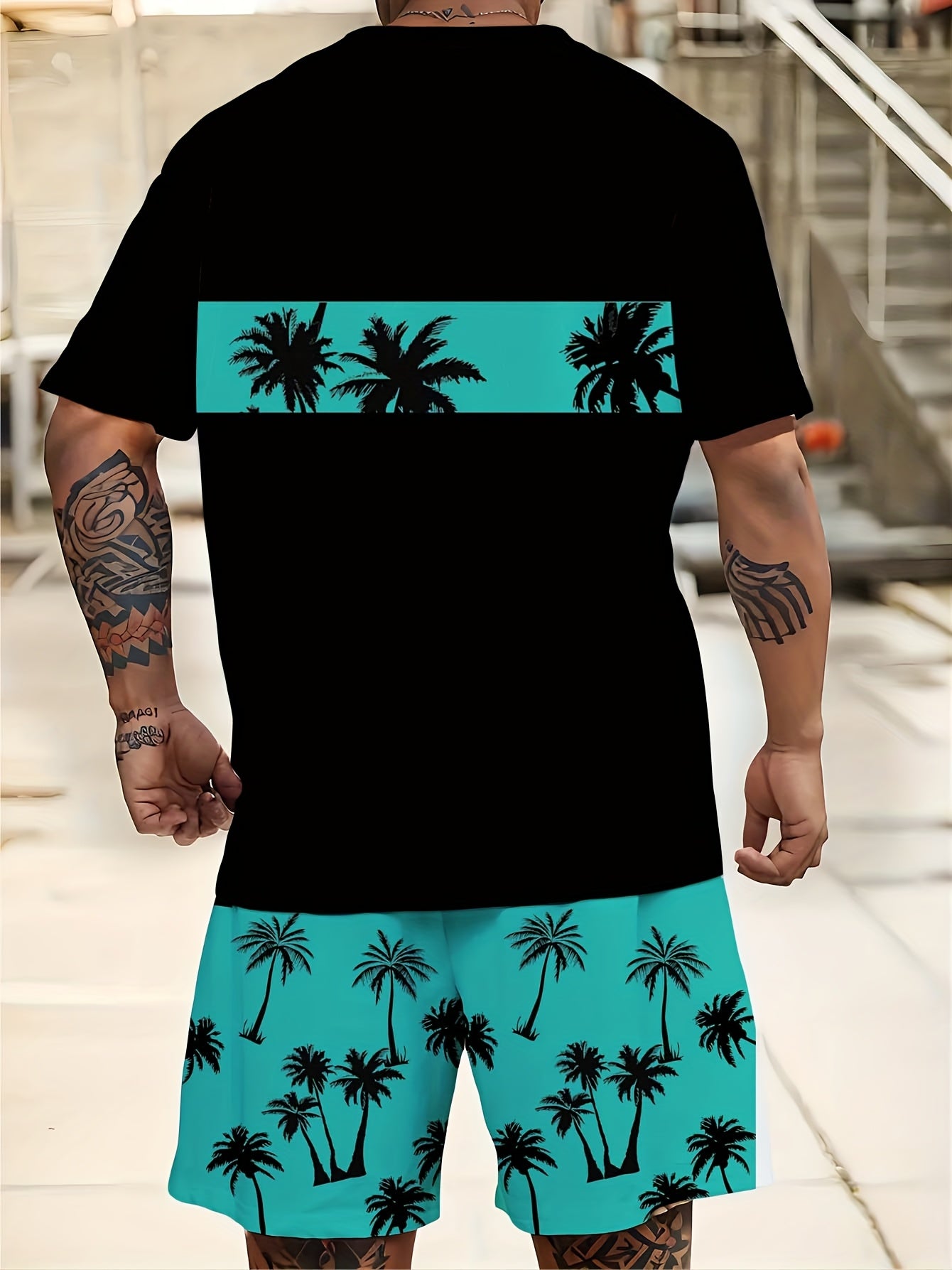 Мужской повседневный комплект большого размера: футболка с коротким рукавом и шорты для летнего отдыха на пляже