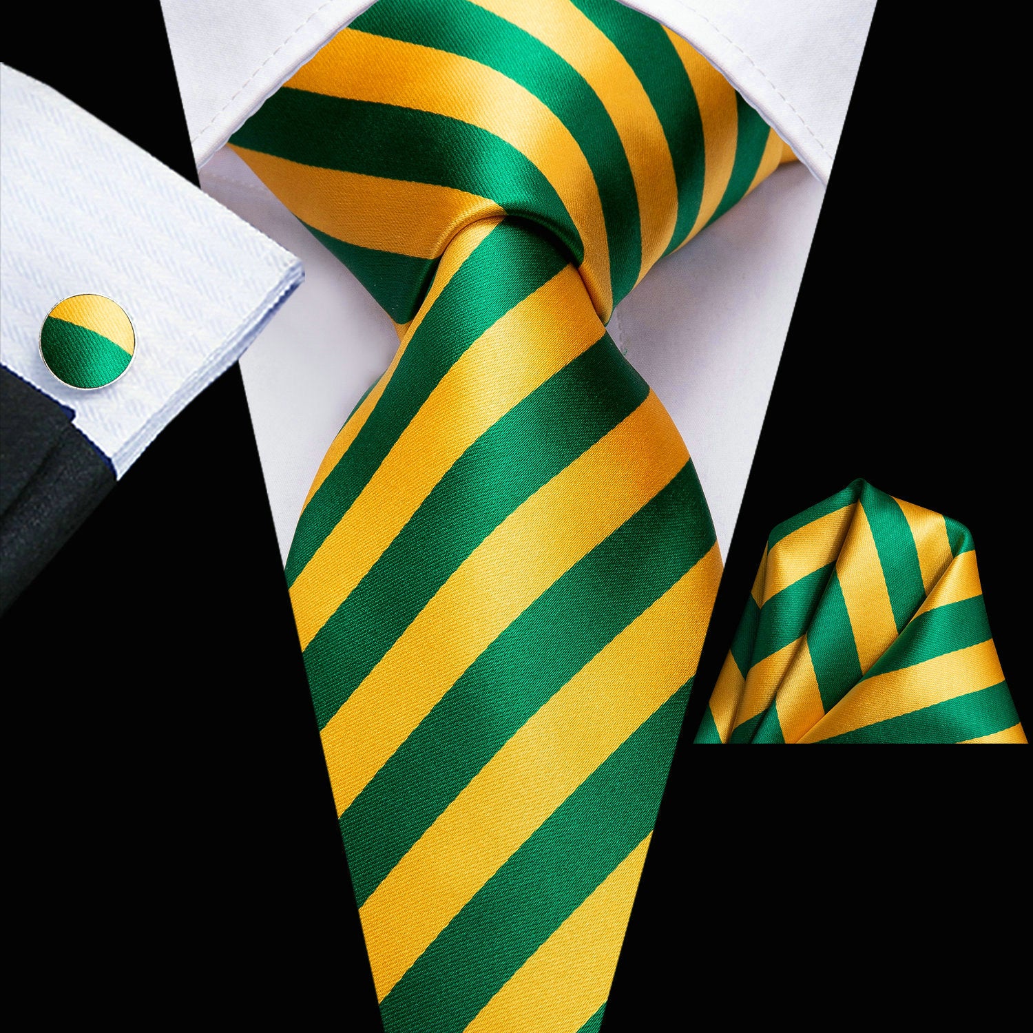 Men's Classic Striped Necktie Set with Cufflinks for Business and Party