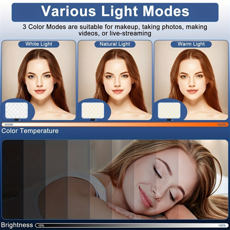 Portable LED Selfie Ring Light with 60 LEDs, Rechargeable 2200mAh Battery, 3 Light Modes for Phone and Camera Use