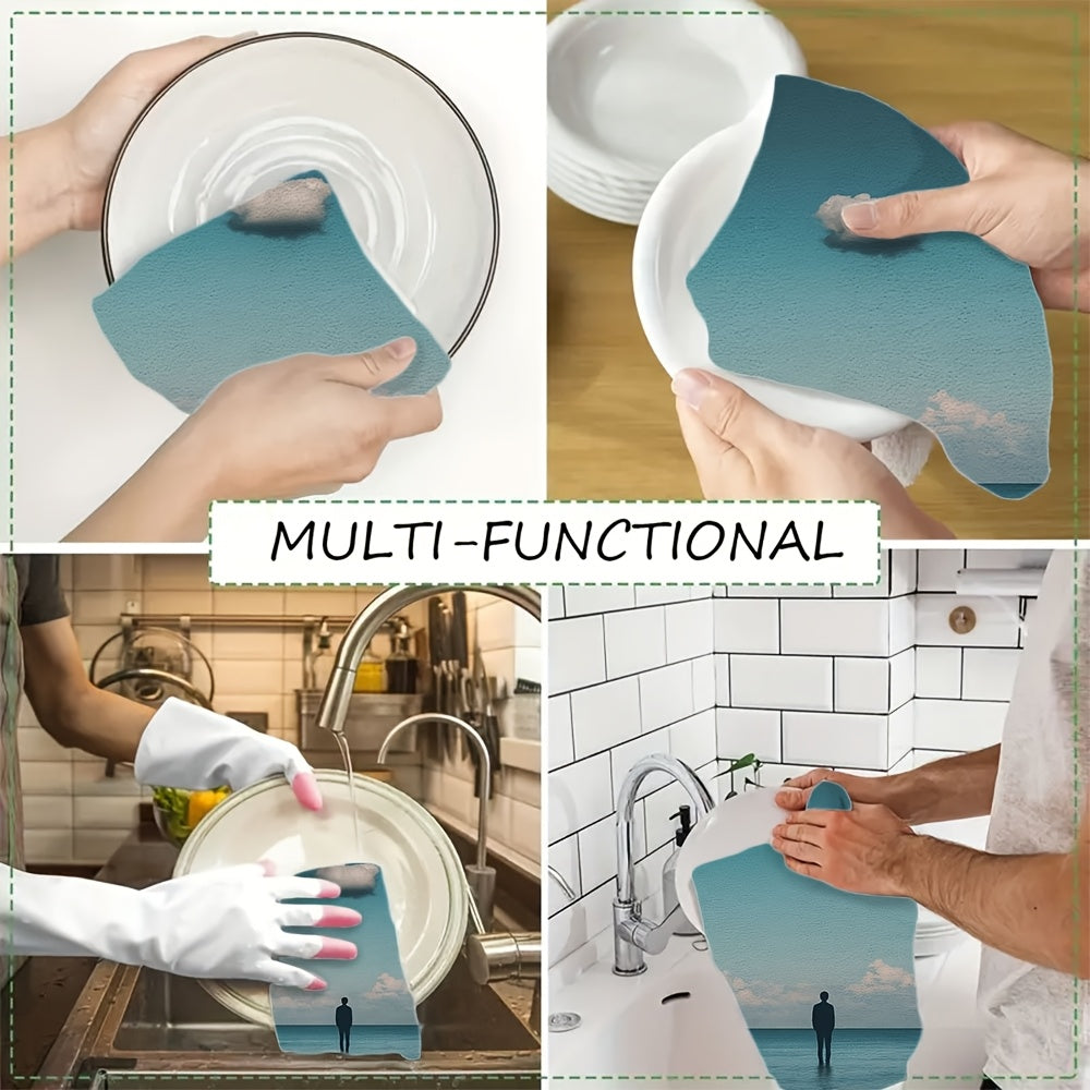 Two-Piece Ultra Soft Kitchen Towels Sky Cloud Design Highly Absorbent Machine Washable