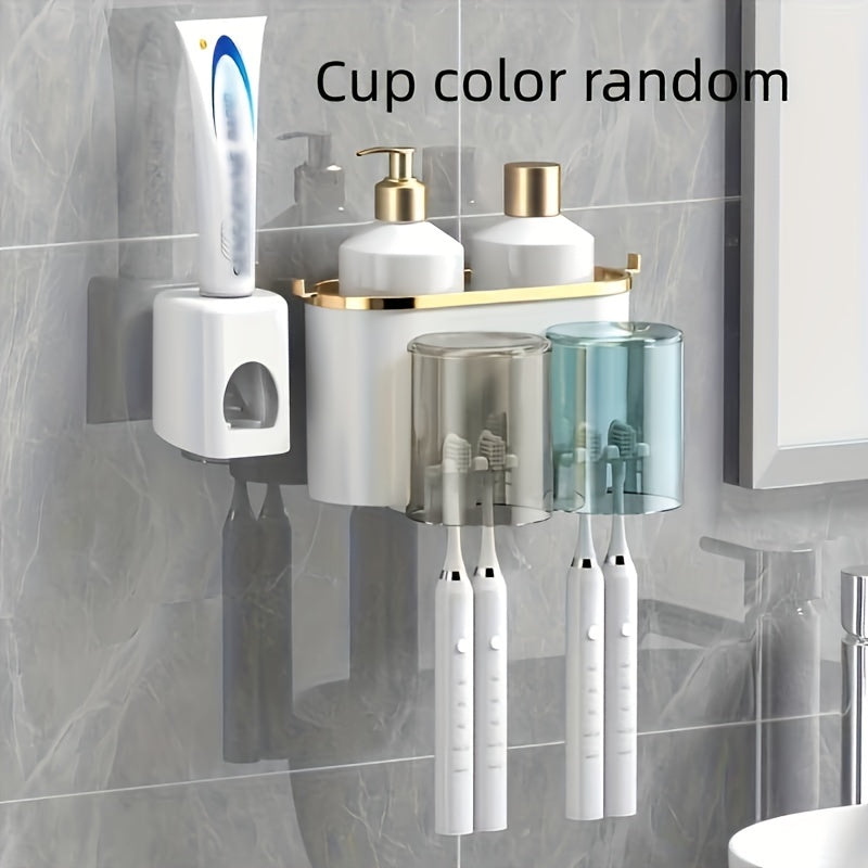 Wall-Mounted Toothbrush Holder Set with Adhesive for Easy Installation Bathroom Organizer for Toothbrushes Toothpaste Razor and Cups