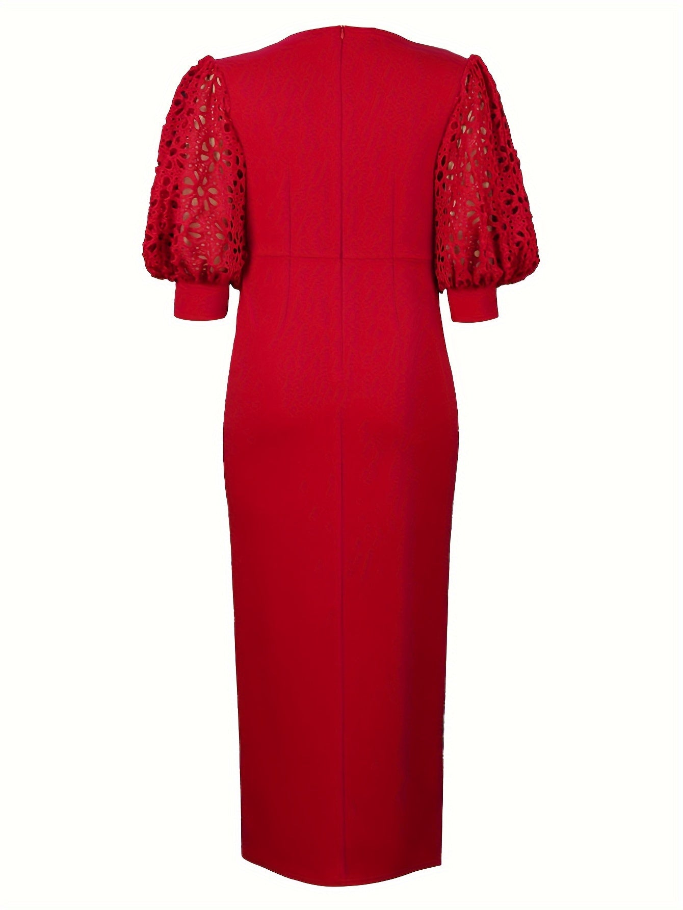 Vestido de noche para mujer talla grande con encaje en las mangas y abertura alta para fiesta