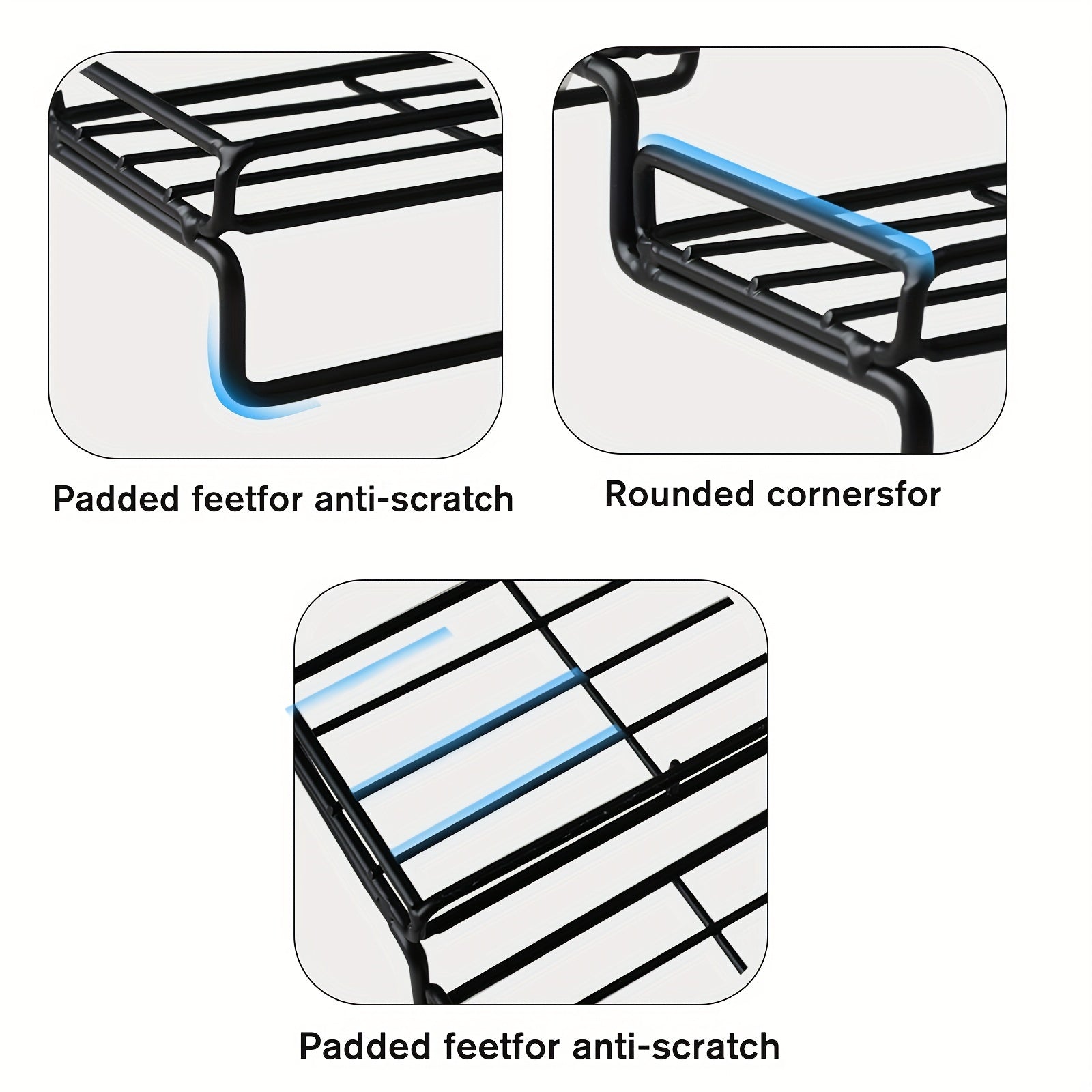 Black Metal Spice Rack Organizer 3-Tier Countertop Storage Shelf