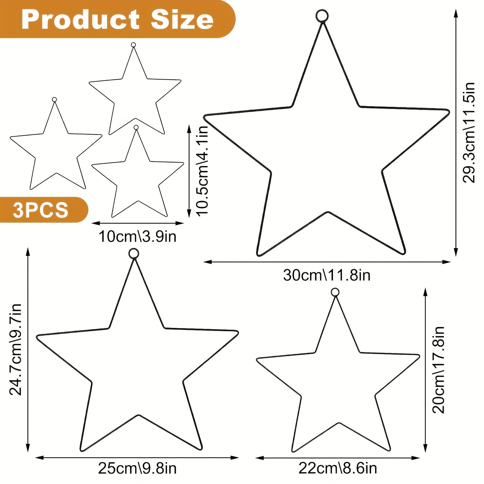 Set of 6 Black Metal Star Ornaments with Jute Rope for Christmas and Wedding Decor