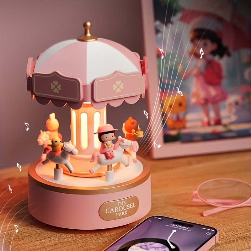 Cartoon Carousel Music Box Night Light with Adjustable Brightness Rechargeable USB Gifting