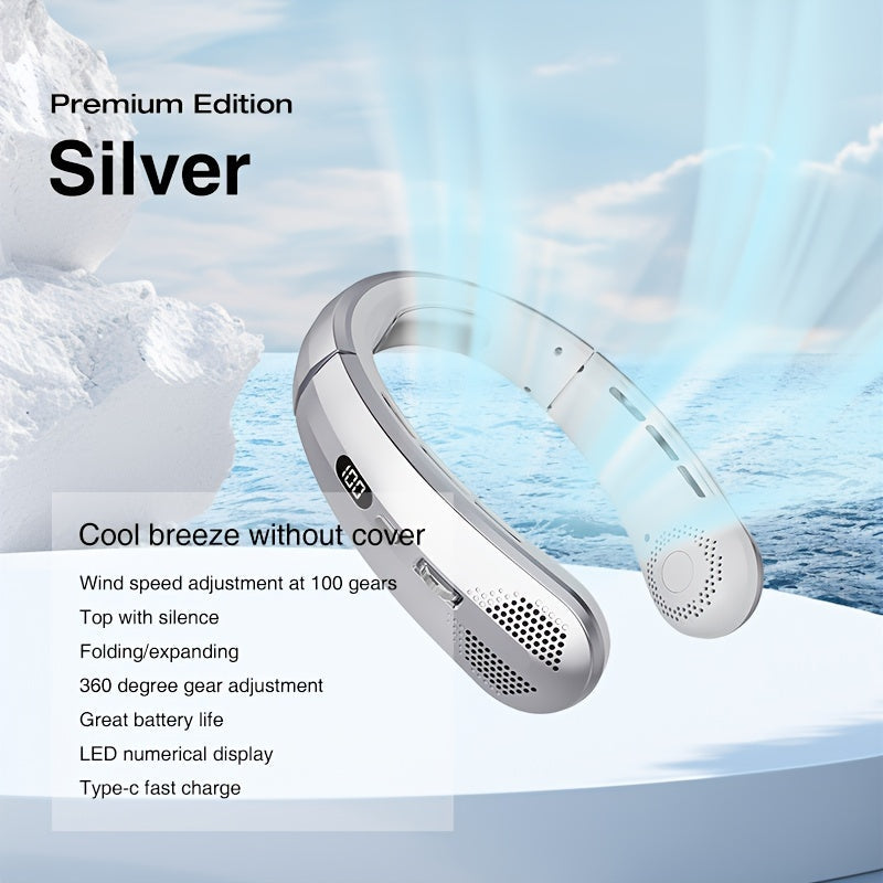 Portable Neck Fan with Adjustable Speed, USB Charging, LED Display