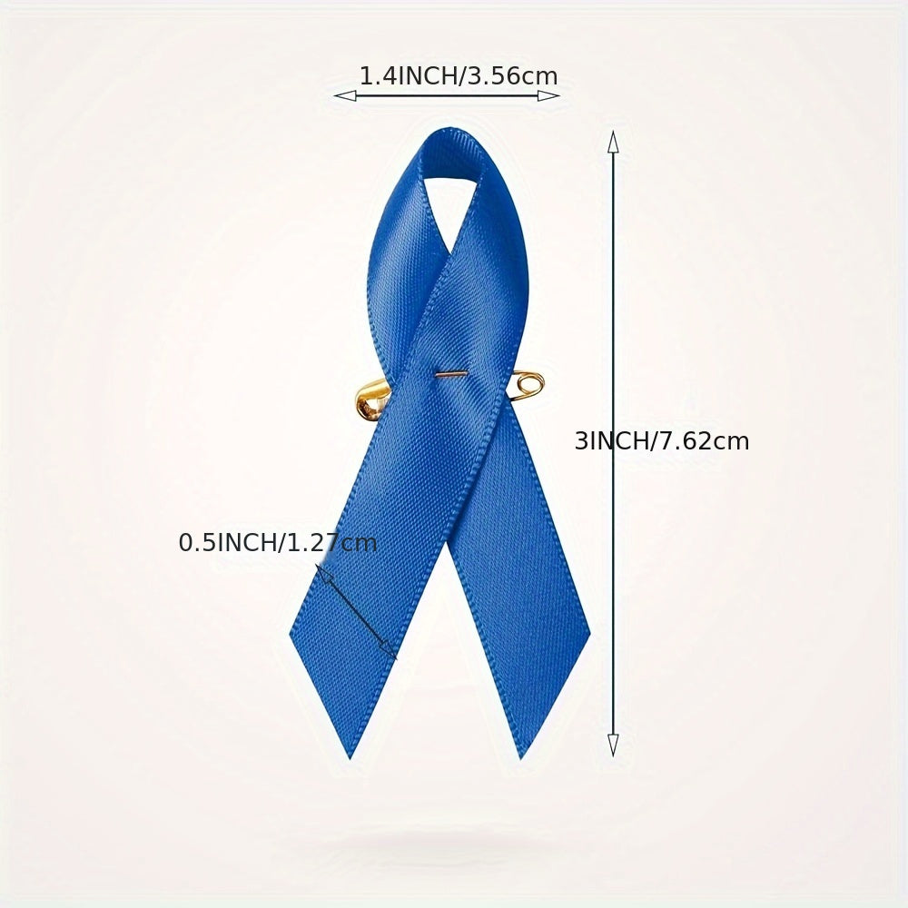 Blue Awareness Ribbon Pins Set of 100 Minimalist Style Sturdy Material for Charity Events