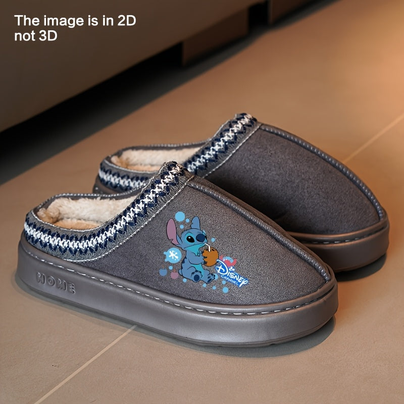 Unisex Plush Slippers Warm Fleece Cartoon Print Non-Slip Indoor Shoes