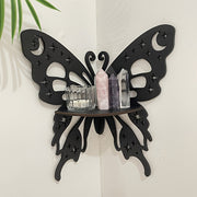 Black Wooden Wall Shelf in Lotus and Butterfly Shape for Candle Display