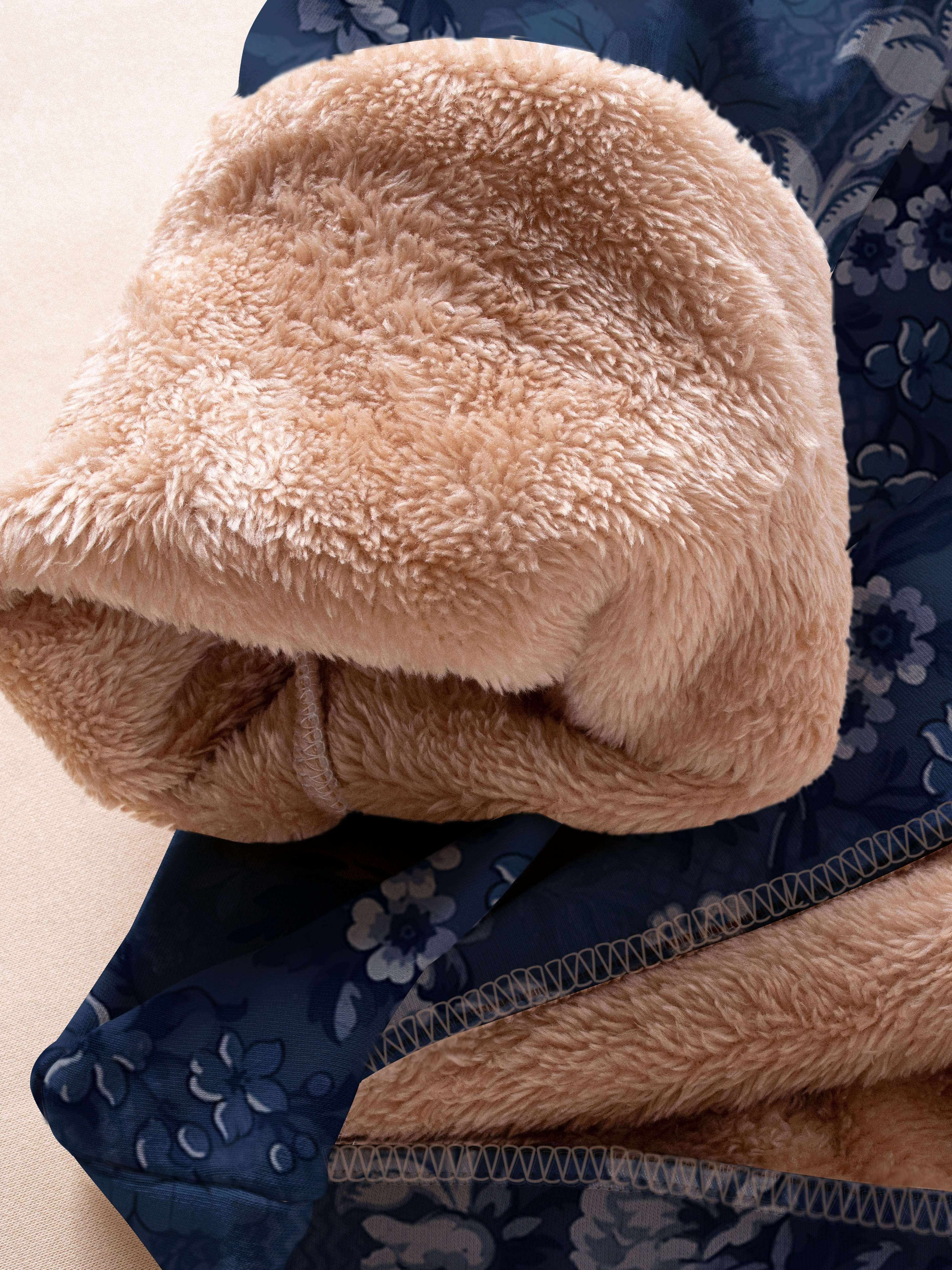 Plus o'lcham ayollar uchun fleece bilan qoplangan gulliy bosma kapüşonli uzun qolli kundalik svitshot