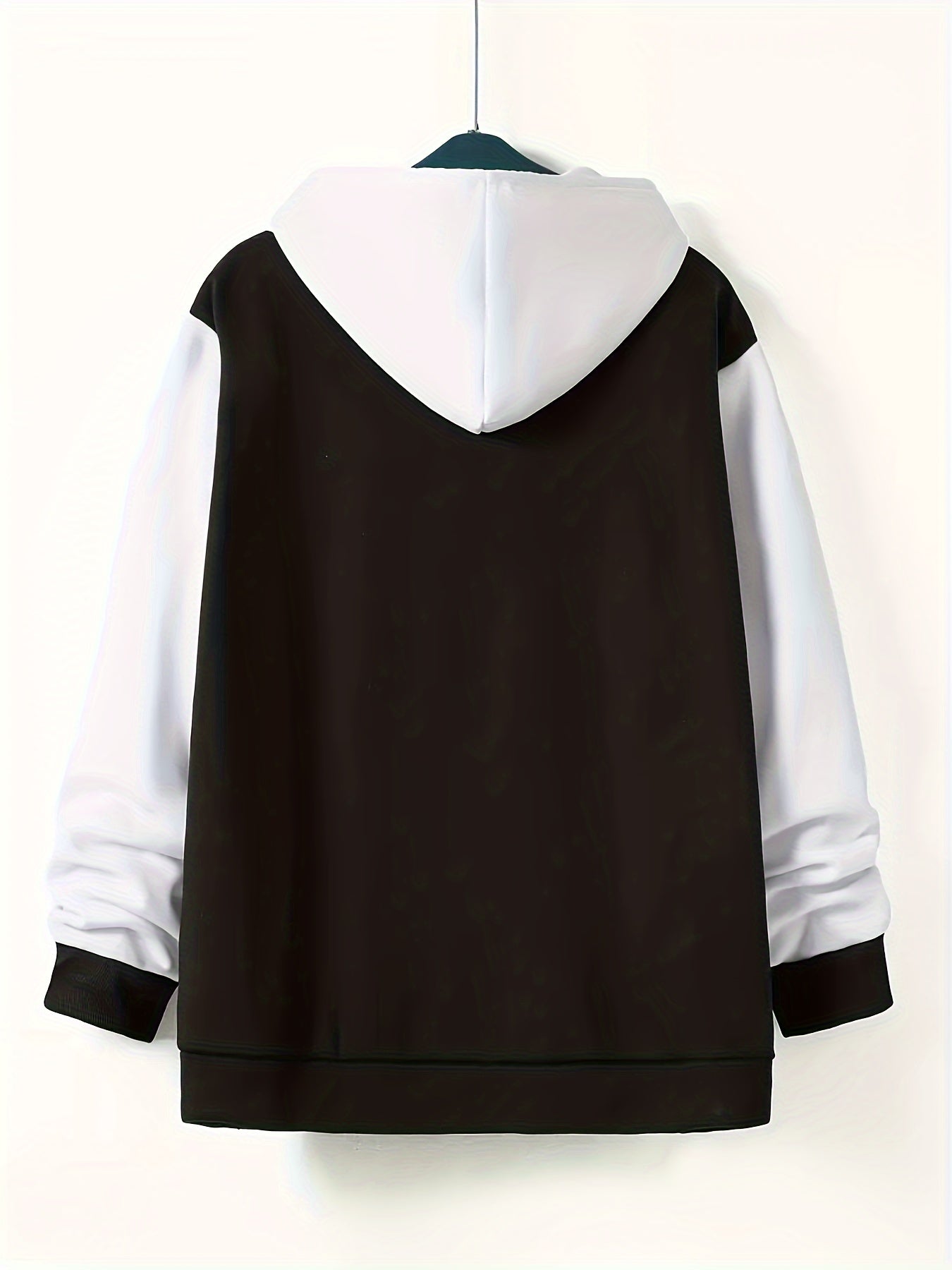 Men's Plus Size Hooded Jacket with Contrast Color Block for Spring and Fall